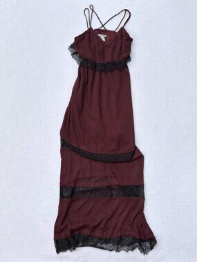 H&M Maroon Burgundy Black Lace Sheer Maxi Dress Sz 2 Wedding Guest Event Fancy